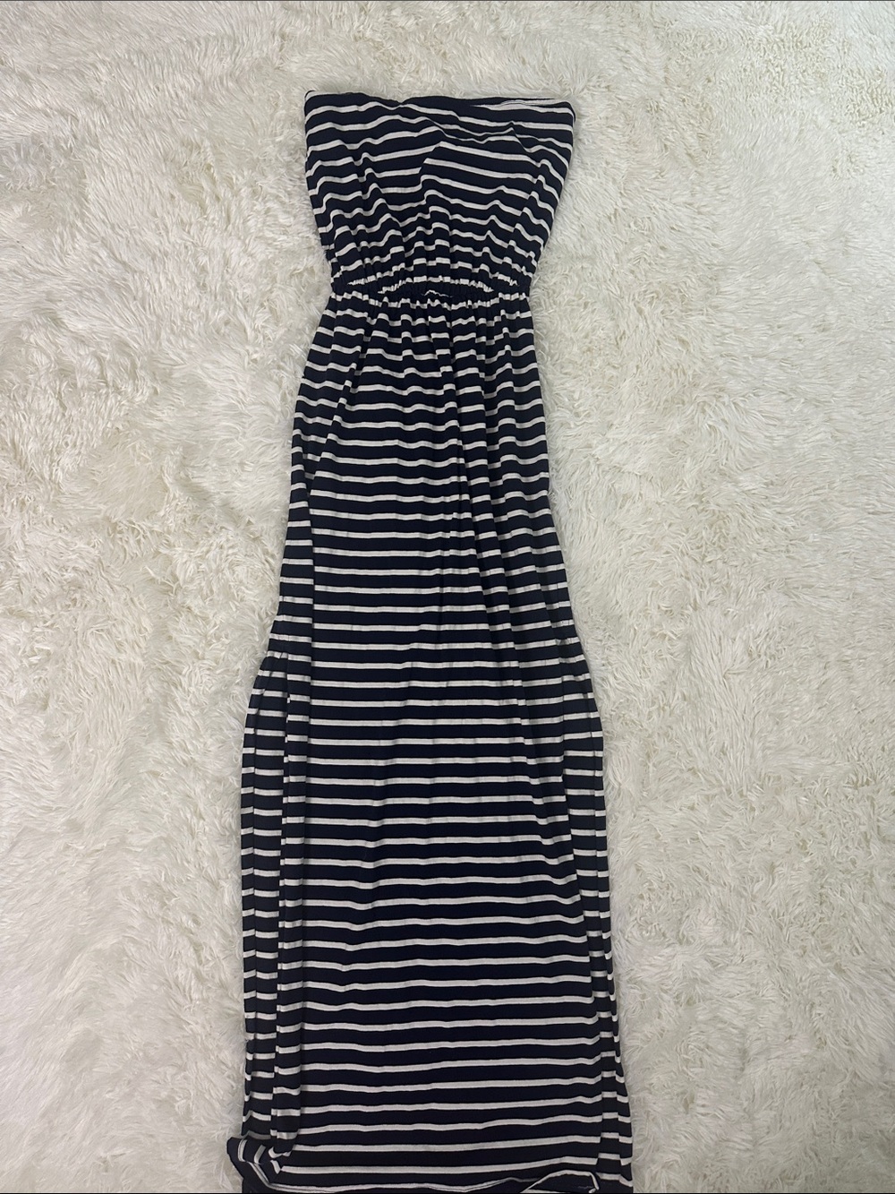 H&M Navy and White Strapless Maxi Dress